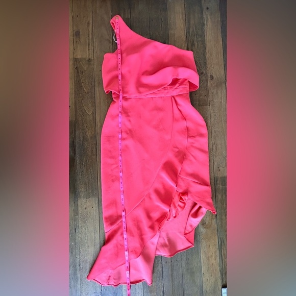 AQUA NWT Womens Coral Crepe Flounce Cocktail One-Shoulder Midi Dress Stretch - Picture 5 of 16